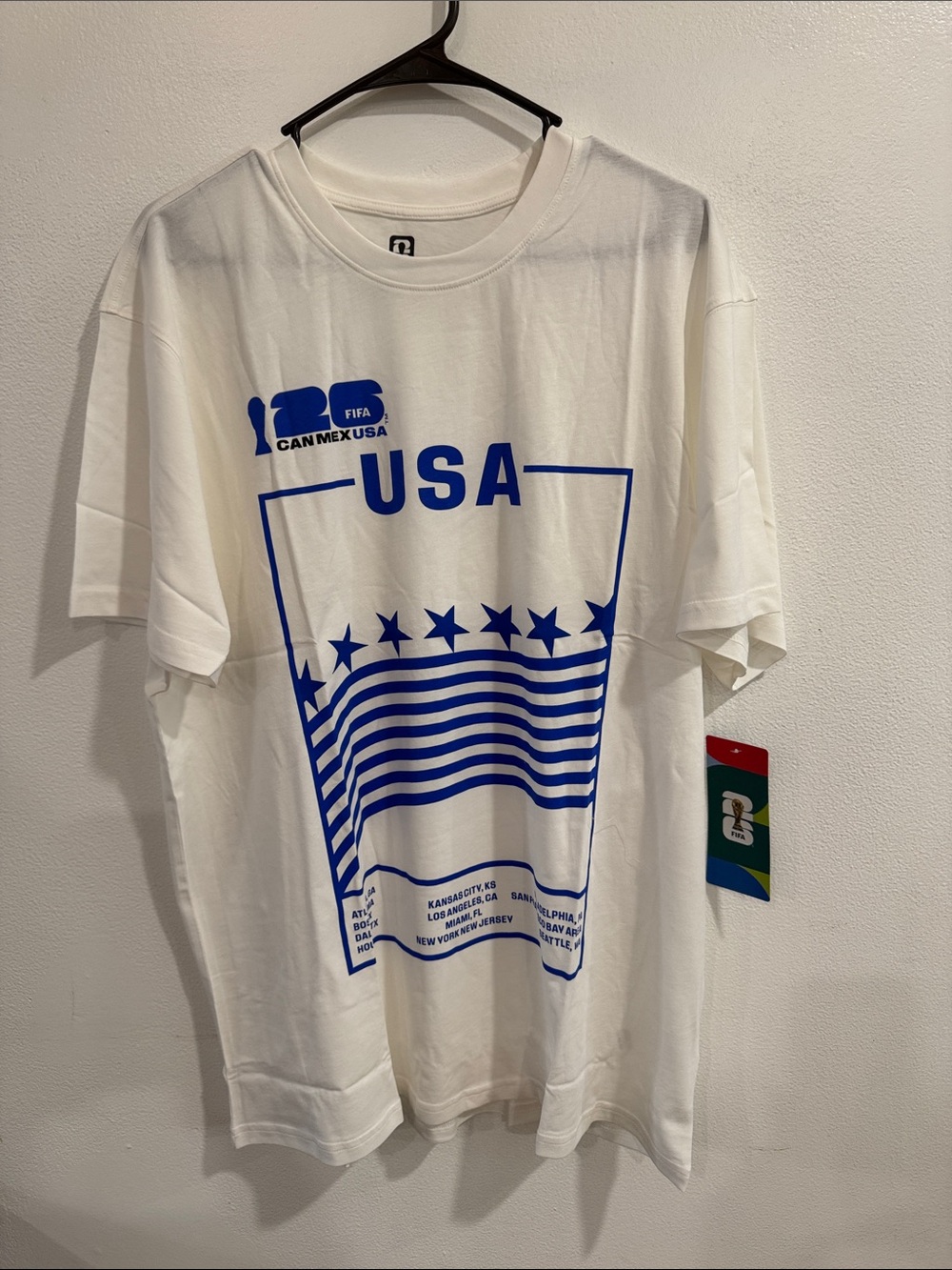White USA Graphic Short-Sleeve Tee with Blue Print - Picture 1 of 5